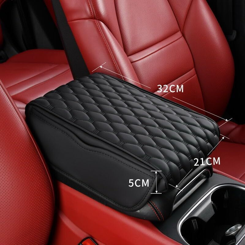 Automaze Center Console Arm-Rest Cover Pad With Side Pockets, Universal Fit For Suv's, Car Armrest Seat Box Cover, Leather Auto Armrest Cover (Black, For Suv's-Xl)