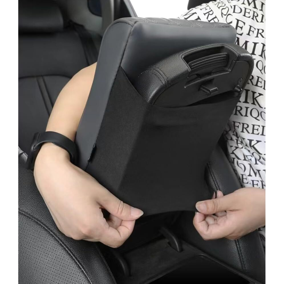 Automaze Center Console Arm-Rest Cover Pad With Side Pockets, Universal Fit For Suv's, Car Armrest Seat Box Cover, Leather Auto Armrest Cover (Black, For Suv's-Xl)