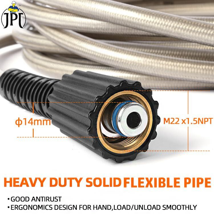 Jpt Heavy Duty 15-Metre Super Flexible Pressure Washer Hose Pipe | American Standard M22 Thread With O-Ring Seals | Up To 3200 Psi Pressure | Compatible With Many Washer Brands