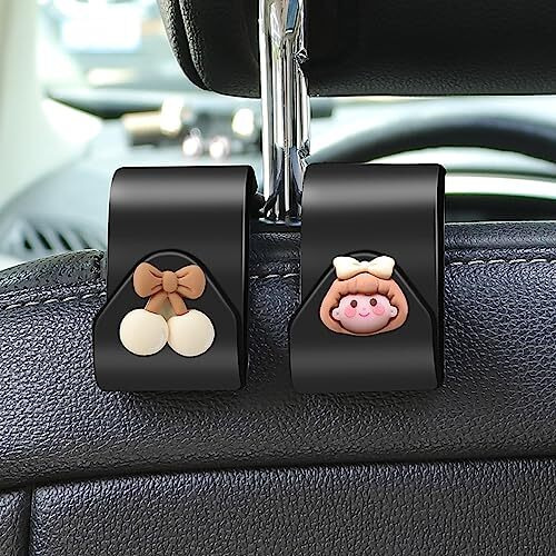 Wolpin Car Backseat Headrest Hook/Hanger Universal Durable Organiser For Handbag, Wallets, Keys, Grocery Bags Cherry And Bow Girl (Pack Of 2), Abs