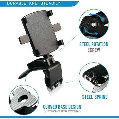 Verox Dashboard Multifunctional Car Mobile Phone Holder | 360 Rotating Rearview Mirror Mount With An Adjustable Spring Clip
