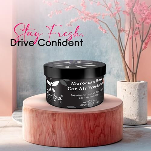 Shrida Naturals Moroccan Rose Car Air Freshener Gel Pack Of 1 (60G) | Long-Lasting Organic Car Perfume | Luxury Car Fragrance For Dashboard & Vents | Natural Odor Remover For Car Interior