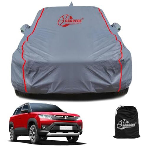 Garrege Brezza Car Cover Waterproof 2023 2024 Models With Free Bag And All Weather For Car Cover,100% Waterproof Outdoor Car Covers Rain Snow Uv Dust Protection. Custom Fit, Grey