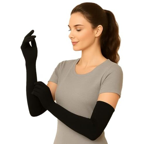 Weavers Villa Cotton Summer Gloves For Women & Men | Anti-Slip Uv Protection Unisex Arm Hand Gloves | Outdoor Sun, Dust, Pollution Shield | Elastic Fit | Pack Of 1 Pair (Black)