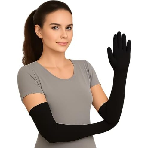 Weavers Villa Cotton Summer Gloves For Women & Men | Anti-Slip Uv Protection Unisex Arm Hand Gloves | Outdoor Sun, Dust, Pollution Shield | Elastic Fit | Pack Of 1 Pair (Black)