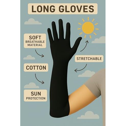 Weavers Villa Cotton Summer Gloves For Women & Men | Anti-Slip Uv Protection Unisex Arm Hand Gloves | Outdoor Sun, Dust, Pollution Shield | Elastic Fit | Pack Of 1 Pair (Black)