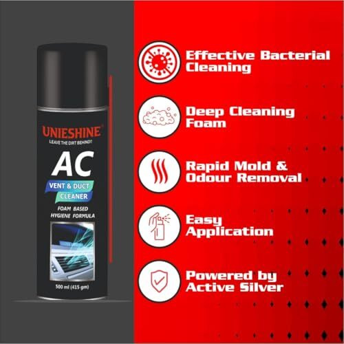 Unieshine Ac Vent And Duct Cleaner (500Ml) | Odor Neutralizer & Anti-Bacterial Foam Spray | Effective Cleaning For Car & Home Air Conditioning Systems