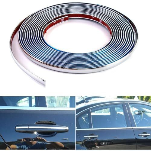 Detachi Side Window Chrome Beading Roll Custom Plated Decoration Trim Strip Line Car Door Fender Interior Diy Moulding Trimming Universal For Car (10Mm, 5M, Silver)