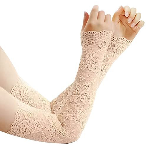 Palay Arm Sleeves For Women Girls, Floral Lace Cooling Arm Sleeve, Uv Protection Hand Cover Arm Sleeves For Daily Use, Bike, Cycle, Sport - Elastic & Breathable (1 Pair, Flesh Color)