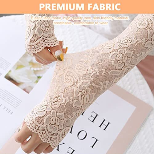 Palay Arm Sleeves For Women Girls, Floral Lace Cooling Arm Sleeve, Uv Protection Hand Cover Arm Sleeves For Daily Use, Bike, Cycle, Sport - Elastic & Breathable (1 Pair, Flesh Color)