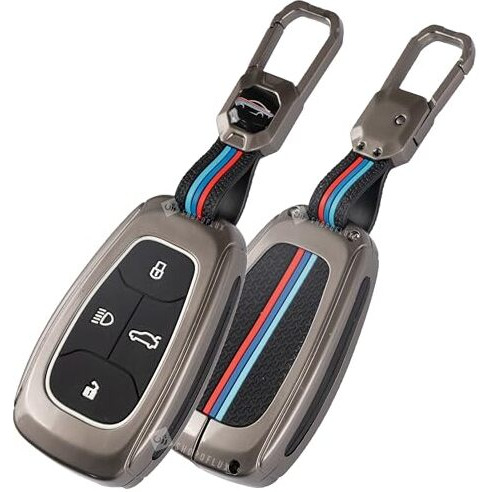 Shopoflux Metal Key Cover Compatible With Tata Nexon | Harrier | Safari | Altroz | Tigor | Ev | Punch | Tiago Ev Electric 4 Button Smart Key Only (Black)