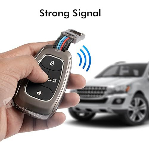 Shopoflux Metal Key Cover Compatible With Tata Nexon | Harrier | Safari | Altroz | Tigor | Ev | Punch | Tiago Ev Electric 4 Button Smart Key Only (Black)