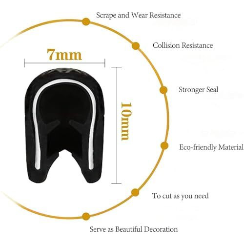 Landvk Heavy Duty Car Door Edge Protector Guard U Shape, Anti-Scratch, Anti-Collison, Rubber, Black, 5M, Pack Of 1