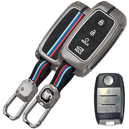 Shopoflux Metal Key Cover Compatible With Kia Seltos | Sonet | Carens 4 Button Smart Key (Black) (Pack 1)