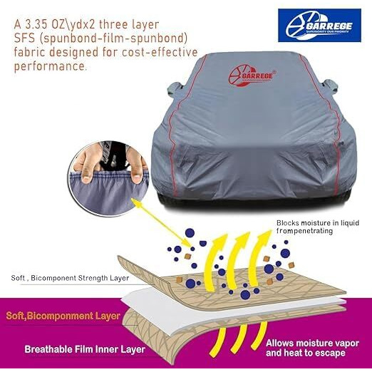 Garrege Maruti New Swift Waterproof Car Body Cover With Mirror And Anteena Packets 150 Gsm Grey Fabric With Piping Style For All Weather Protection Car Cover