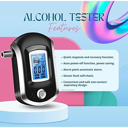 Simmans Alcohol Tester Breath Analyzer With 5 Mouthpieces Portable Alcohol Detector Breathalyzer Professional Police Alcohol Testing Machine Lcd Digital Display Breath Tester Accurate (Model S-6)