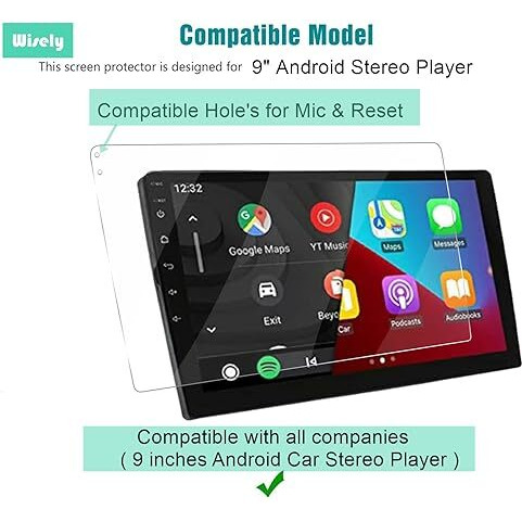 Wisely Glass Screen Guard For 9 Inch Android Car Stereo Touch Display Protector For Navigation System, Easy Installation Kit, Hd Clear, Full Cover (9-Inch)