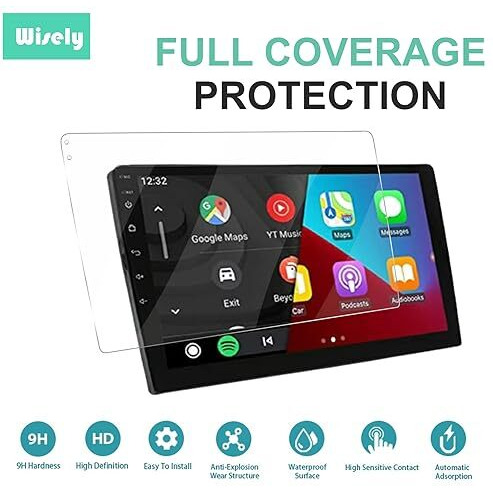 Wisely Glass Screen Guard For 9 Inch Android Car Stereo Touch Display Protector For Navigation System, Easy Installation Kit, Hd Clear, Full Cover (9-Inch)