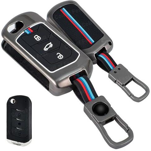 Coll Of Fest Metal Silicon Key Cover Compatible With Mahindra Scorpio, Marazzo | Xuv 300, Xuv 700 | Xuv 400 Ev | Bolero | Thar | Tuv 3 Button Flip Key Feature Visibility In Low-Light Condition, Black