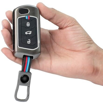Coll Of Fest Metal Silicon Key Cover Compatible With Mahindra Scorpio, Marazzo | Xuv 300, Xuv 700 | Xuv 400 Ev | Bolero | Thar | Tuv 3 Button Flip Key Feature Visibility In Low-Light Condition, Black