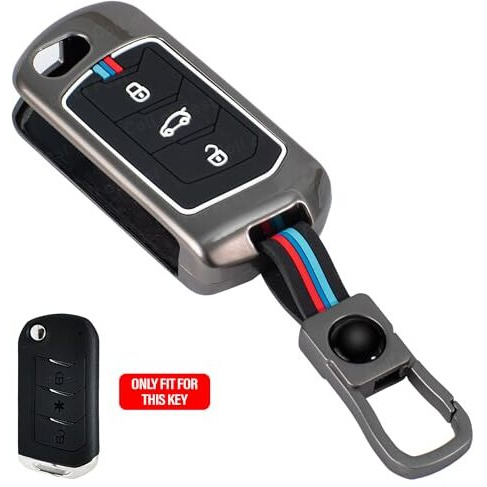 Coll Of Fest Metal Silicon Key Cover Compatible With Mahindra Scorpio, Marazzo | Xuv 300, Xuv 700 | Xuv 400 Ev | Bolero | Thar | Tuv 3 Button Flip Key Feature Visibility In Low-Light Condition, Black