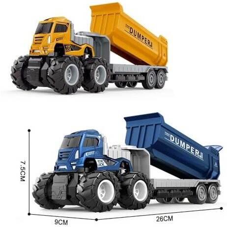 Deoxy 143 4Wd Diecast Alloy Dumper Transport Truck Toys With Friction Powered Miniature Car Vehicle Toy Gifts For 3+ To 8 Year Boys And Girls(2 Color Truck - Sent Any One Color - Pack Of 1)