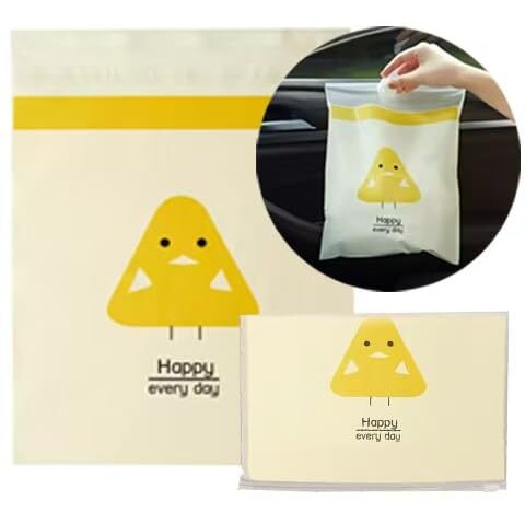 Inralimot 15 Pcs Easy Stick-On Portable Car Trash Bag, Waterproof Leakproof Vomit Bags, Firm And Durable, Suitable For Cars, Camping, Travel, Kitchens, Bedrooms, Study Rooms, Office Spaces(Yellow)