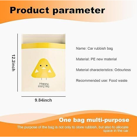Inralimot 15 Pcs Easy Stick-On Portable Car Trash Bag, Waterproof Leakproof Vomit Bags, Firm And Durable, Suitable For Cars, Camping, Travel, Kitchens, Bedrooms, Study Rooms, Office Spaces(Yellow)