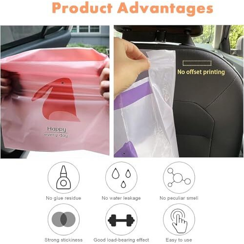 Inralimot 15 Pcs Easy Stick-On Portable Car Trash Bag, Waterproof Leakproof Vomit Bags, Firm And Durable, Suitable For Cars, Camping, Travel, Kitchens, Bedrooms, Study Rooms, Office Spaces(Yellow)
