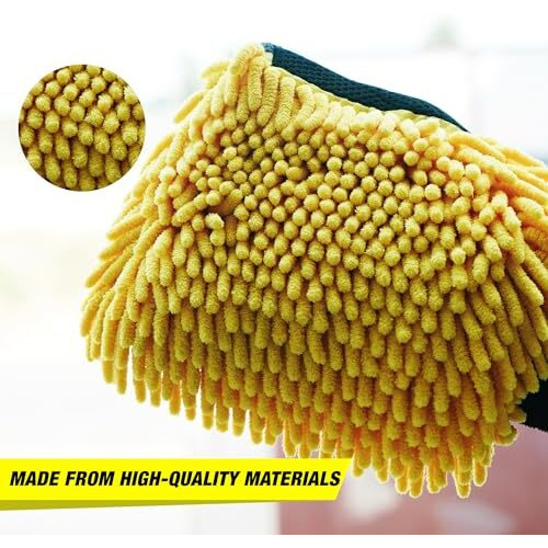 Wavex Microfiber 2-In-1 Car Wash Mitt - Dual-Sided For Car Wash & Car Wax - Gentle & Effective Cleaning - Reusable & Machine Washable - Car Wash Gloves