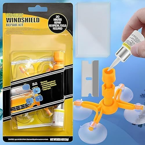 Coalition Windshield Repair Kit For Chips, Cracks, Bulls-Eye, Star-Shaped, Half-Moon & Nicks Auto Glass Repair Tool Set For Quick, Easy Scratch Fix & Polishing For Car Windshield (Pack Of 1)