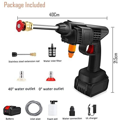 Zancia Cordless Car Washer High Pressure Gun - Car Washing 48V Rechargeable Electric Pressure Washer Gun Bike, Car Washing Pump, Portable Car Washer With Adjustable 3 In 1 Nozzle And 5M Pipe. (Black)