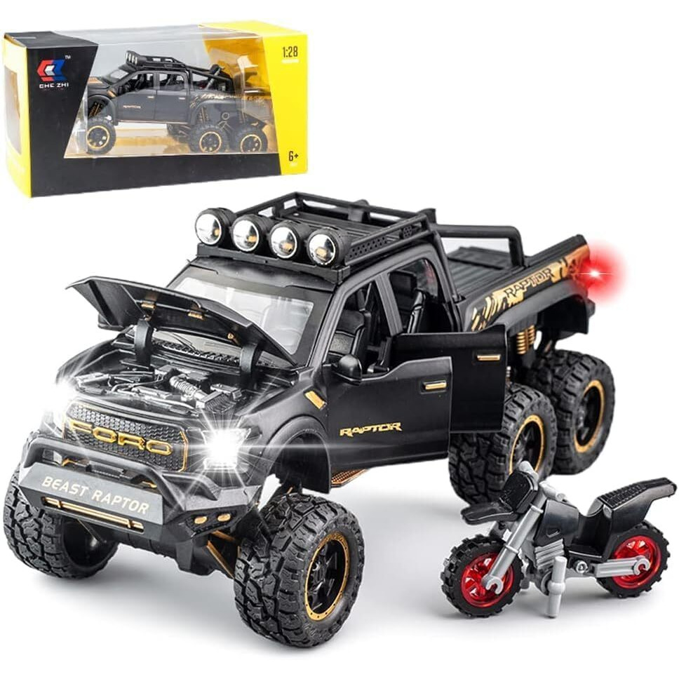 Umadiya Big Size Ford Raptor F150 Model Car 128 Scale Exclusive Alloy Metal Pull Back Die-Cast Toy With Openable Doors & Light Music - Birthday Giftcolors As Per Stock