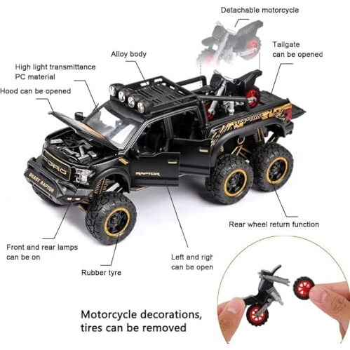 Umadiya Big Size Ford Raptor F150 Model Car 128 Scale Exclusive Alloy Metal Pull Back Die-Cast Toy With Openable Doors & Light Music - Birthday Giftcolors As Per Stock