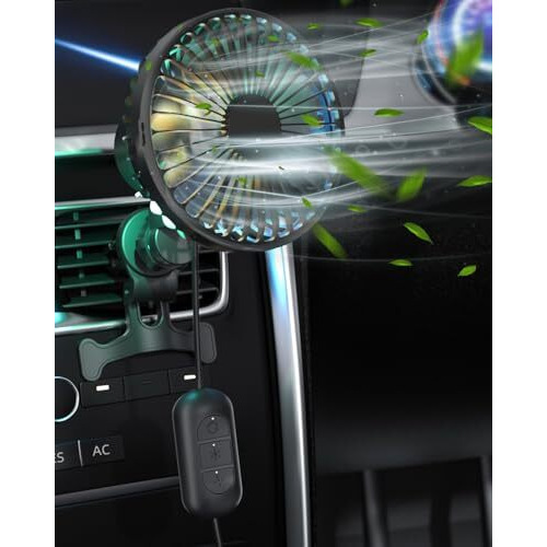 Amsdifio Car Fan, Usb Fan For Car With Clip On, Oscillation Fan With Powerful 3 Speed, 360 Degree Rotatable, Rgb Lighting, Auto Cooling Air Fan For Car, Truck, Suv, Rv, Vehicles (5V, Black)
