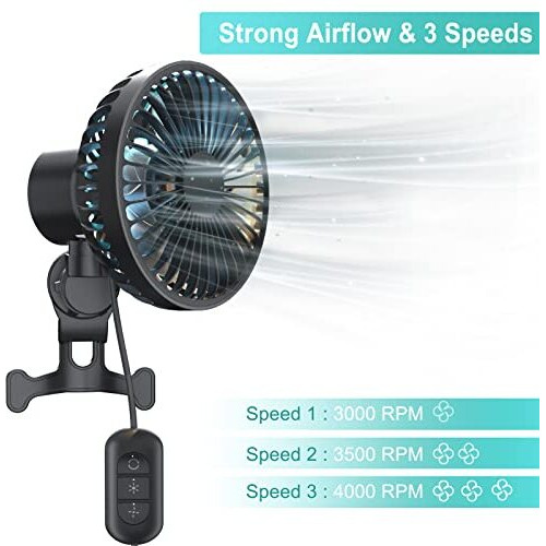 Amsdifio Car Fan, Usb Fan For Car With Clip On, Oscillation Fan With Powerful 3 Speed, 360 Degree Rotatable, Rgb Lighting, Auto Cooling Air Fan For Car, Truck, Suv, Rv, Vehicles (5V, Black)