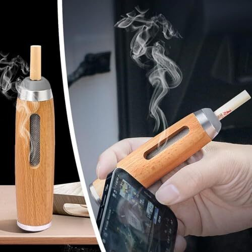 Leeonz Car Ashtray - Handheld Mini Portable Wooden Cigarette Ashtray With Anti-Soot Flying Cover For Working And Driving (ModelD1G)