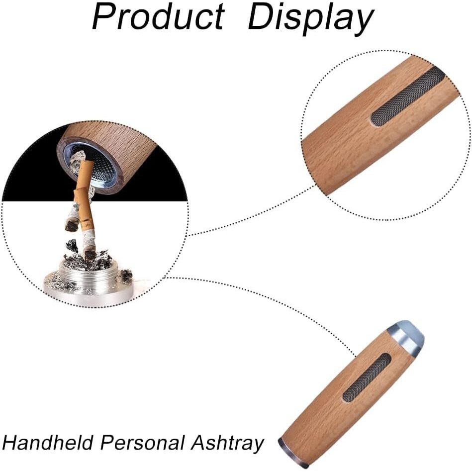 Leeonz Car Ashtray - Handheld Mini Portable Wooden Cigarette Ashtray With Anti-Soot Flying Cover For Working And Driving (ModelD1G)