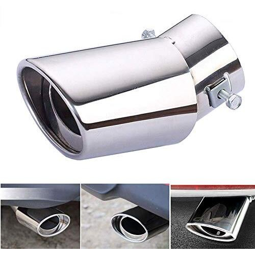 Automaze Universal Fit Car Exhaust Tail Muffler Tip Show Pipe 60Mm, Curved Oval, Stainless Steel