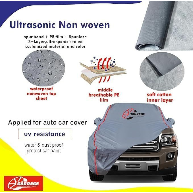 Garrege Baleno Car Cover All Model Waterproof All Weather,Outdoor Full Cover Rain Sun Uv Protection With Inner Side Ultra Soft Cotton 4 Layers With Blue&Red Piping&Mirror With Anteena Packet For Car