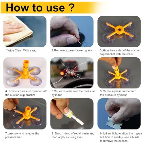 Catron Windscreen Repair Kit, Car Windscreen Crack Repair Kit With Durable Resin, Fix Auto Windscreen Glass Cracks, Chip, Bulls Eye, Star Break, Half Moon