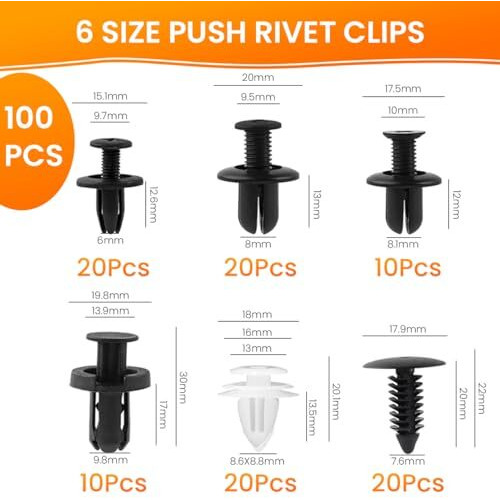 Sthira Universal Car Bumper Retainer Clip Kit 100 Pcs Assorted Plastic Rivets Fasteners With 5 Fastener Removal Tools For Ford, Gm, Chrysler, Toyota Car Tools For Trim, Fender, Radiator Shield