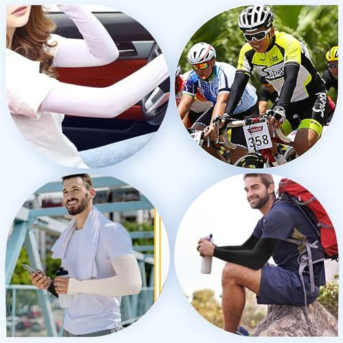 Unisex Arm Sleeves Gloves For Men & Women,3 Pairs,Uv Sun Protection Arm Sleeves,Moisture-Wicking Arm Cover For Cycling, Climbing, Hiking(Black&White&Blue)