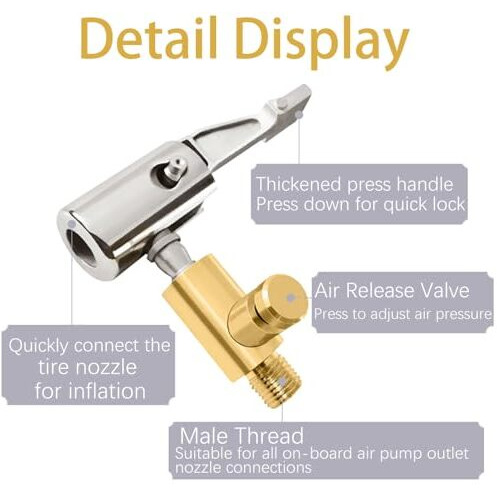 Universal Air Pump Nozzle For Inflator, Fapiwen Lock On Air Chuck Tire Inflator With Air Release Valve, Car Air Pump Thread Nozzle Adapter, Portable No Leakage Replacement Hose Adapter