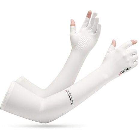 Palay Sun Protection Gloves For Women Men Non-Slip Touch Screen Arm Sleeves Breathable Silk Cooling Uv Protection Hand Sleeves Full Arm Hand Gloves For Bike Riding, Driving, Cycling - White