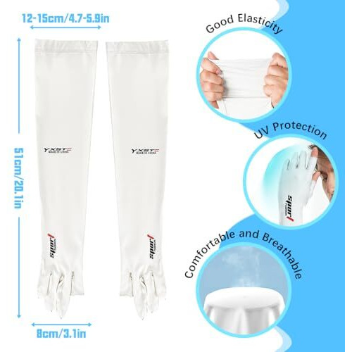 Palay Sun Protection Gloves For Women Men Non-Slip Touch Screen Arm Sleeves Breathable Silk Cooling Uv Protection Hand Sleeves Full Arm Hand Gloves For Bike Riding, Driving, Cycling - White