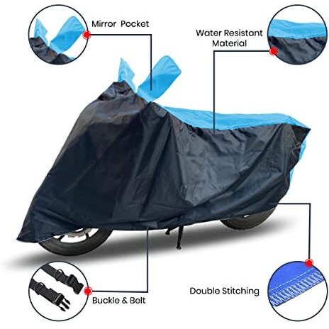 Ridershine Two Wheeler Bike Cover Accessories - Dustproof - Uv Protection - Premium Bike Cover - For Hunter 350 Motor Bikes (Black Aqua)