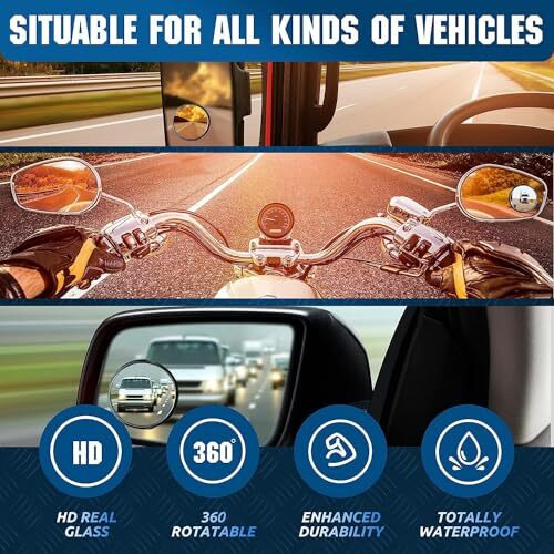 Marita Hd Glass Frame Round Convex Rear View Blind Spot Mirror Cars/Trucks/Vans -Pack Of 2