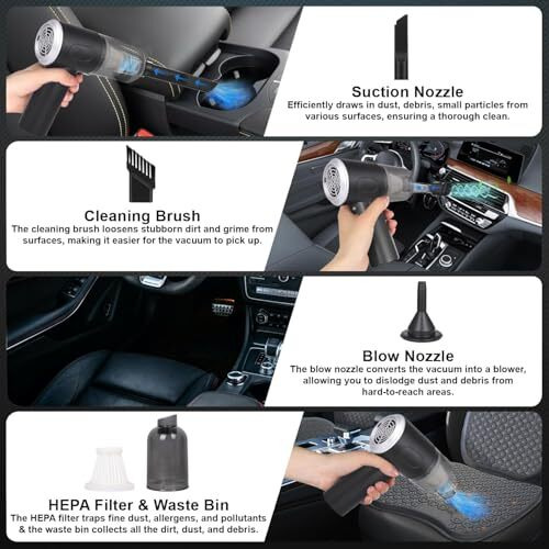 Krabers 3In1 Portable Car Vacuum Cleaner With Blower | Usb Rechargeable Wireless Handheld Car Vacuum Cleaner Traveling, Camping Reusable,Rechargeable (Vacuum With Blower)(One Years Full Warranty)