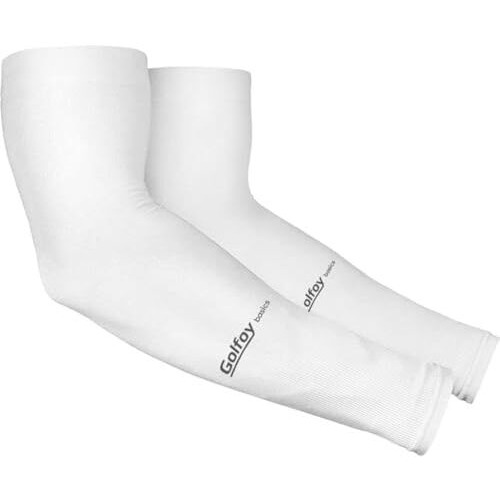 Golfoy Basics High Performance Upf 30+ Uv Sun Protection Cooling Arm Sleeves For Men & Women - Suitable For Golfing, Running, Basketball, Football, Biking (Pair) - White